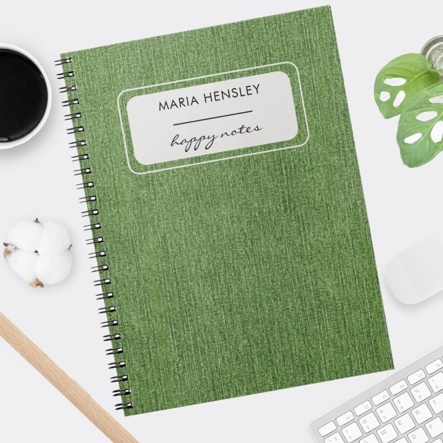 Name, Trendy Olive Green Denim Print Spiral Notebook (Creator Uploaded)