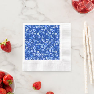 Name Tropical Flowers Cobalt Blue Coined Cocktail Napkin