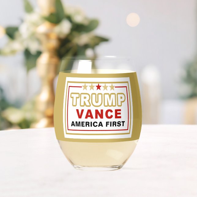 Name, Trump-Vance America First 2025  Stemless Wine Glass (Insitu (Wedding))