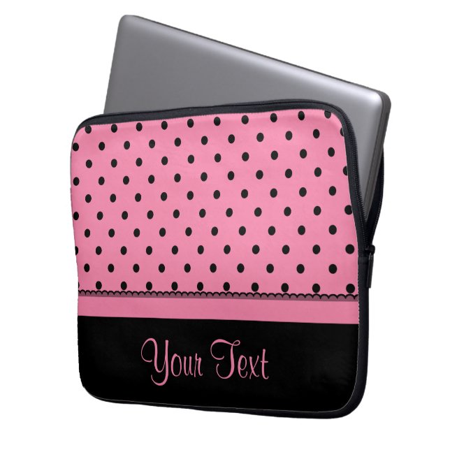 Name Tube Sock Black Polka Dots hot pink Laptop Sleeve (Front Left)