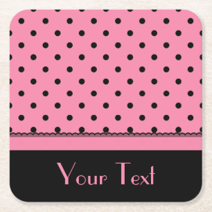 Name Tube Sock Black Polka Dots hot pink Square Paper Coaster