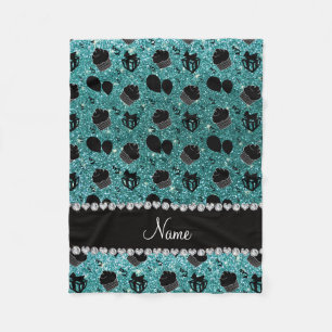 Name turquoise glitter cupcakes balloons presents fleece blanket