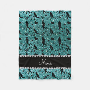 Name turquoise glitter field hockey hearts bows fleece blanket