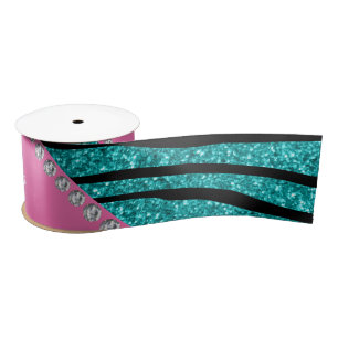 Name turquoise glitter zebra stripes pink stripe satin ribbon