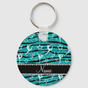 Name turquoise gymnastics glitter zebra stripes key ring