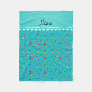 Name turquoise rainbow music notes stars fleece blanket