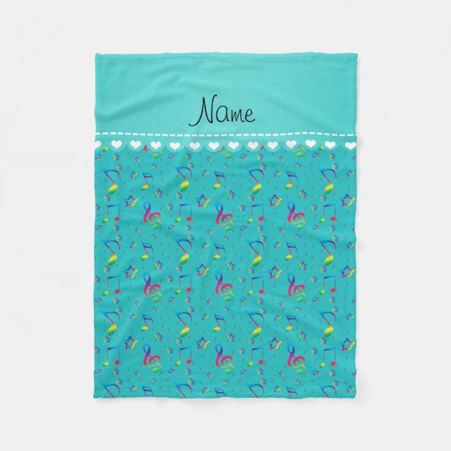 Name turquoise rainbow music notes stars fleece blanket (Front)