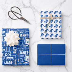 Name Typography Blue White Word Cloud 50th Wrapping Paper Sheet