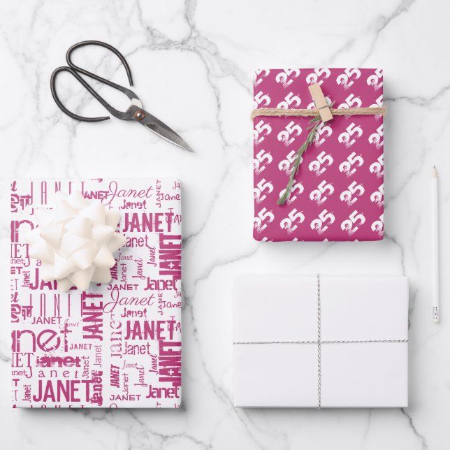 Name Typography Pink White Word Cloud Wrapping Pap Wrapping Paper Sheet (Front)