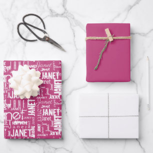 Name Typography Pink White Word Cloud Wrapping Paper Sheet