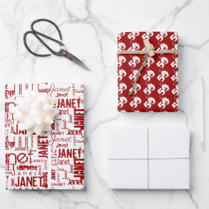 Name Typography Red White Word Cloud 50th  Wrapping Paper Sheet