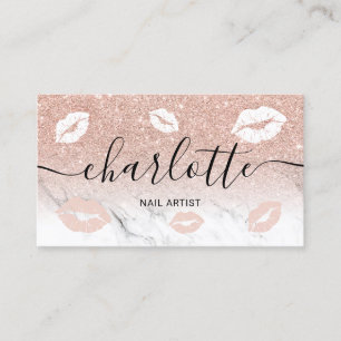 Name typography rose gold glitter marble lips business card