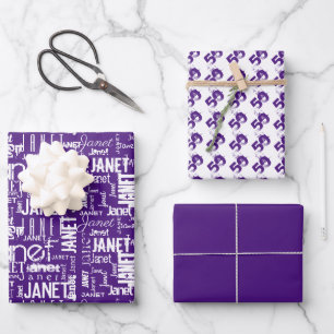 Name Typography  White Purple Word Cloud 50th Wrapping Paper Sheet