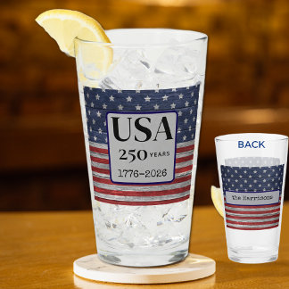 Name USA 250 years 1776-2026 Red Blue Stars Pint Glass