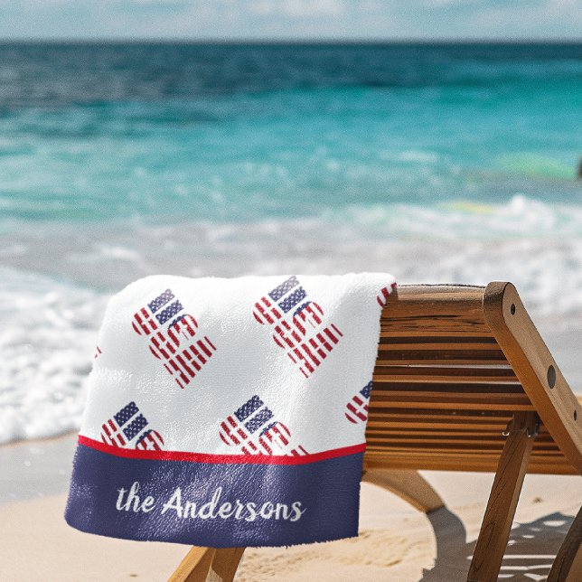 Name, USA American Flag Stars & Stripes, Pool - Beach Towel (Creator Uploaded)