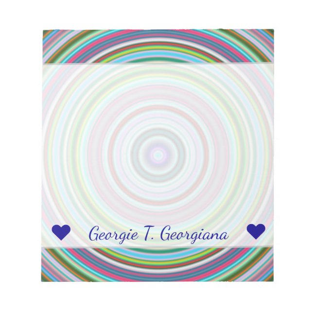 Name + Vibrant Colourful Circles/Rings Pattern Notepad (Front)