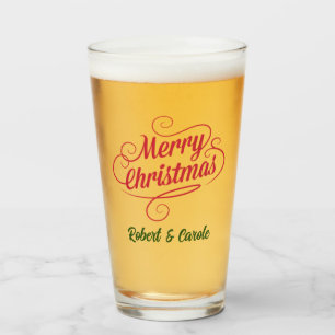 Name, Vintage Design Merry Christmas, 16oz. Pint Glass