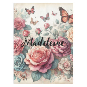 Name vintage roses floral watercolor tablecloth