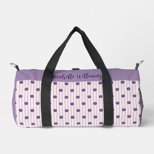 Name Violet & Blush Stripes - Purple Blooms Small  Duffle Bag (Front)