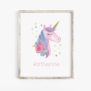 Name Wall Decal Cute Unicorn Baby Girl Nursery Poster