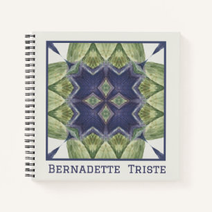 Name Watercolor Abstract Geometric Pattern Blue Notebook
