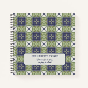 Name Watercolor Abstract Square Geometric Blue Notebook