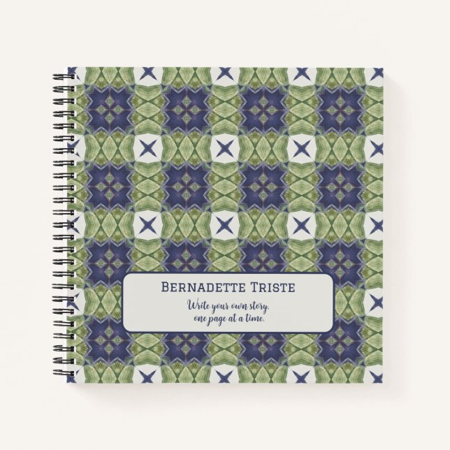 Name Watercolor Abstract Square Geometric Blue Notebook (Front)