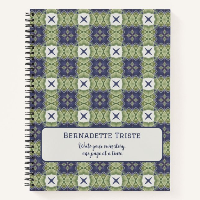 Name Watercolor Abstract Square Geometric Blue Notebook (Front)