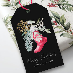 Name Watercolor Elegant Stocking Script Holiday Gift Tags