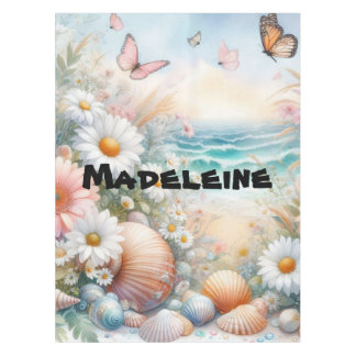 Name Watercolor Flowers and sea, seashells, beach Tablecloth