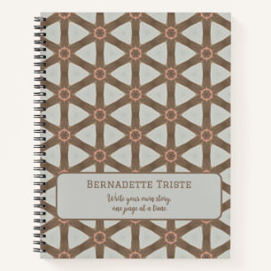 Name Watercolor Geometric Pinwheel Pattern Brown Notebook