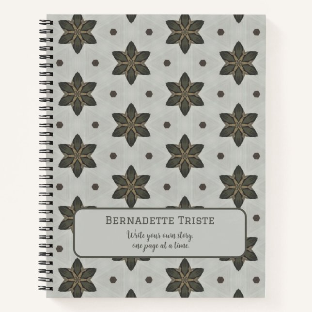 Name Watercolor Geometric Star Pattern Grey Brown Notebook (Front)