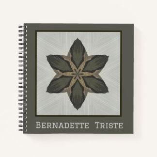Name Watercolor Geometric Star Pattern Grey Brown Notebook