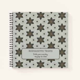 Name Watercolor Geometric Star Pattern Grey Brown Notebook
