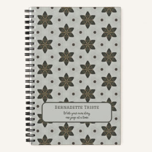 Name Watercolor Geometric Star Pattern Grey Brown Notebook