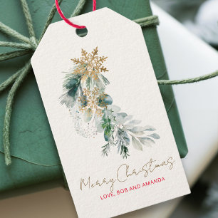 Name Watercolor Modern Foliage Merry Christmas Gif Gift Tags