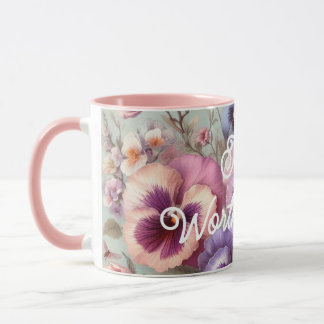 Name Watercolor Vintage Pansies Flowers Pastels  Mug