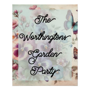 Name Watercolor Vintage Pansies Flowers Pastels Poster