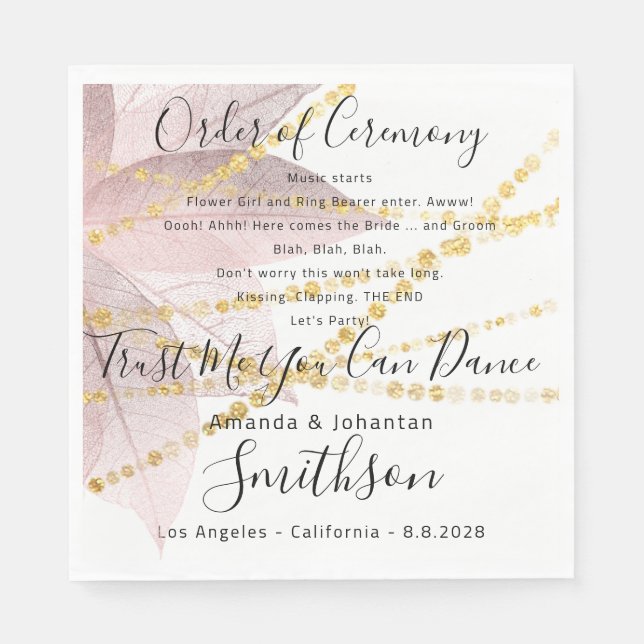 Name Wedding Program Rose Gold Funny Quotes Napkin (Front)