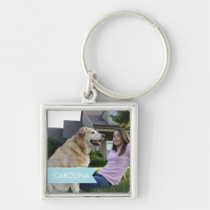 Name White Blue Banner Personalised Photo Key Ring