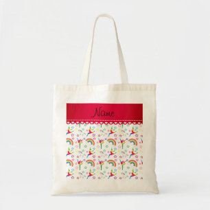 Name white gymnastics rainbows unicorns tote bag