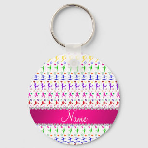Name white pink rainbow gymnastics hearts stars key ring