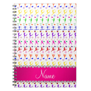 Name white pink rainbow gymnastics hearts stars notebook