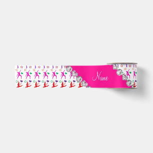 Name white pink rainbow gymnastics hearts stars satin ribbon