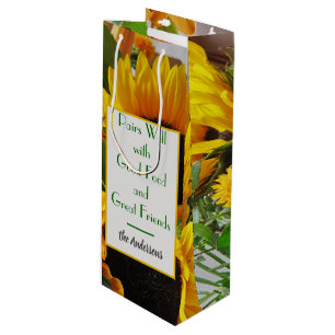 Name & Wine Quote Autumn Sunflowers Wine Gift Bag