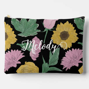 Name with Lined Flowers Cosmetic Accessory Pouch