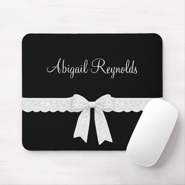 Name with White Ribbon and Bow Mouse Mat (With Mouse)