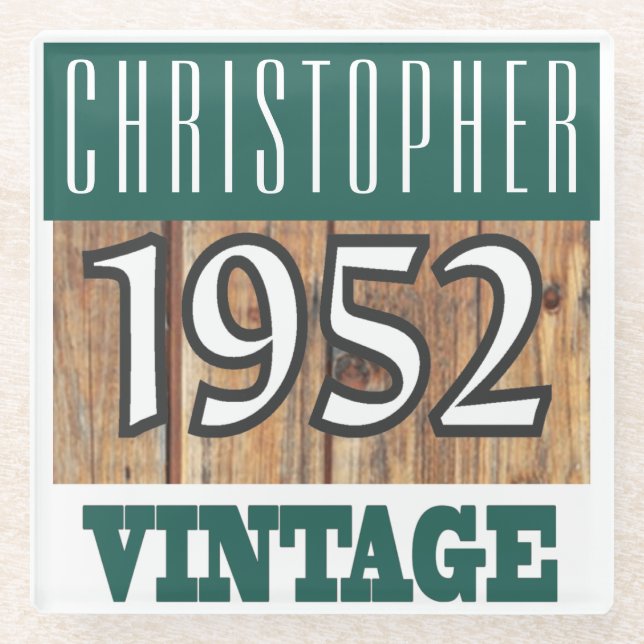 Name with Year 1952 Vintage Glass Coaster (Front)
