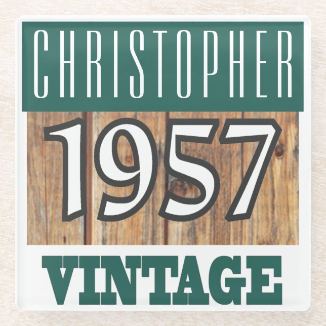Name with Year 1957 Vintage Glass Coaster (Front)