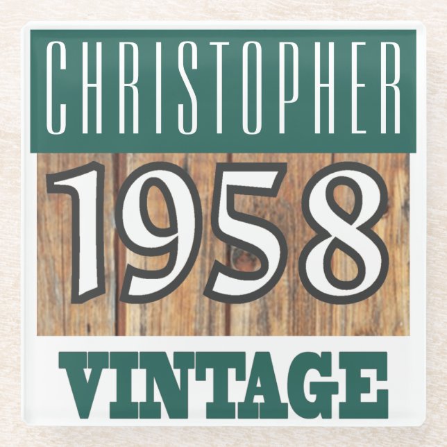 Name with Year 1958 Vintage Glass Coaster (Front)